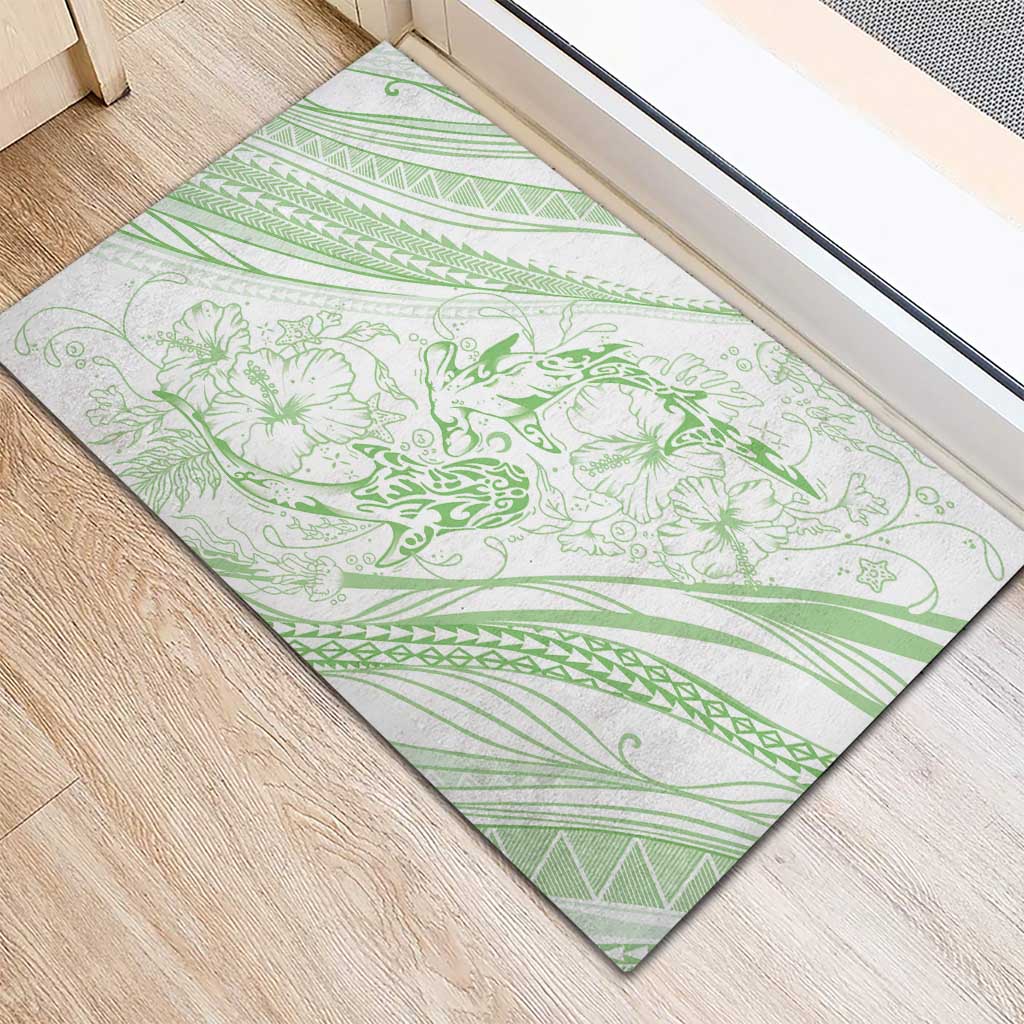 Sharks Couple Dreamy Polynesians Floral Sea Rubber Doormat Emerald LT7 - Polynesian Pride