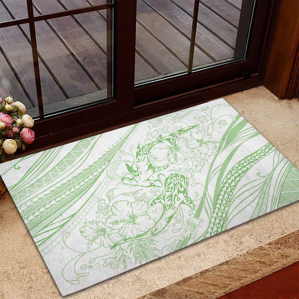 Sharks Couple Dreamy Polynesians Floral Sea Rubber Doormat Emerald LT7 - Polynesian Pride
