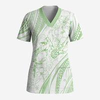Sharks Couple Dreamy Polynesians Floral Sea Scrub Top Emerald LT7 Adult Emerald - Polynesian Pride