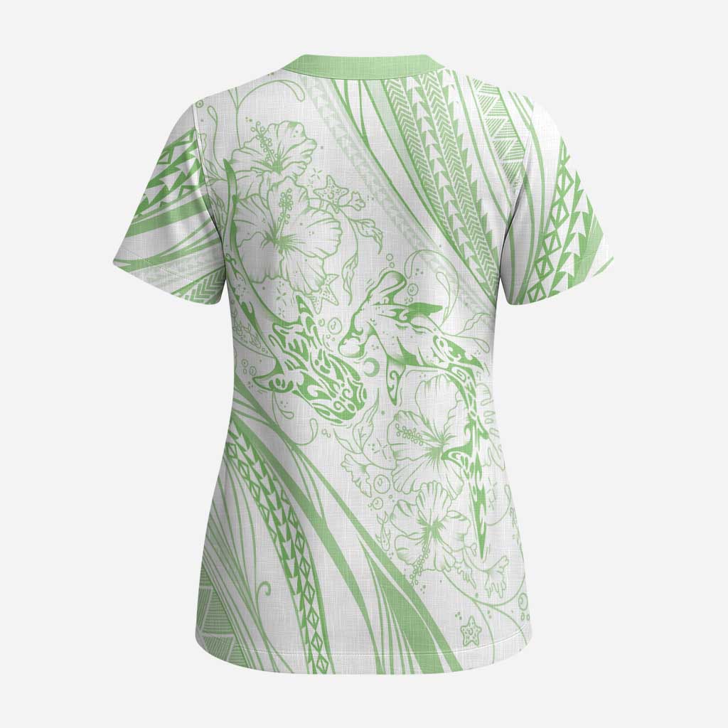 Sharks Couple Dreamy Polynesians Floral Sea Scrub Top Emerald LT7 - Polynesian Pride