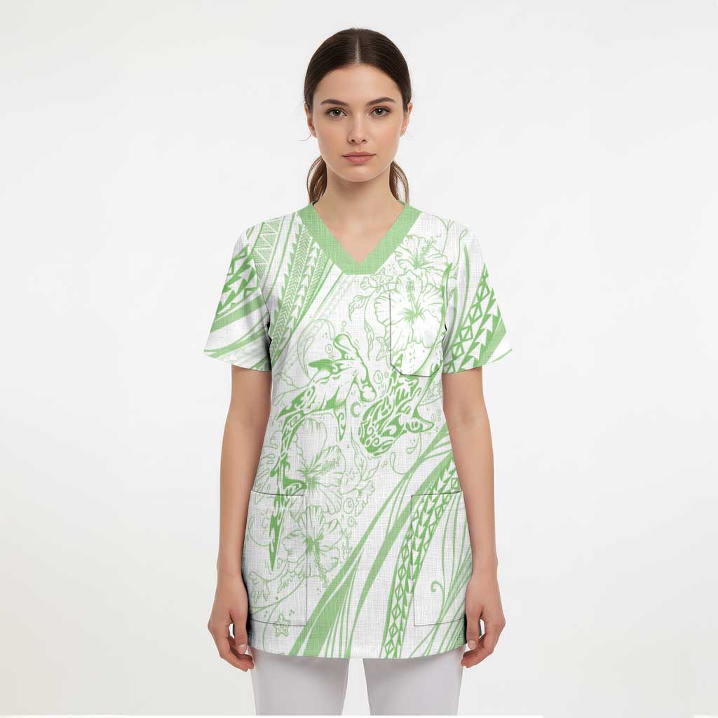 Sharks Couple Dreamy Polynesians Floral Sea Scrub Top Emerald LT7 - Polynesian Pride