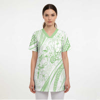Sharks Couple Dreamy Polynesians Floral Sea Scrub Top Emerald LT7 - Polynesian Pride