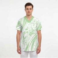 Sharks Couple Dreamy Polynesians Floral Sea Scrub Top Emerald LT7 - Polynesian Pride
