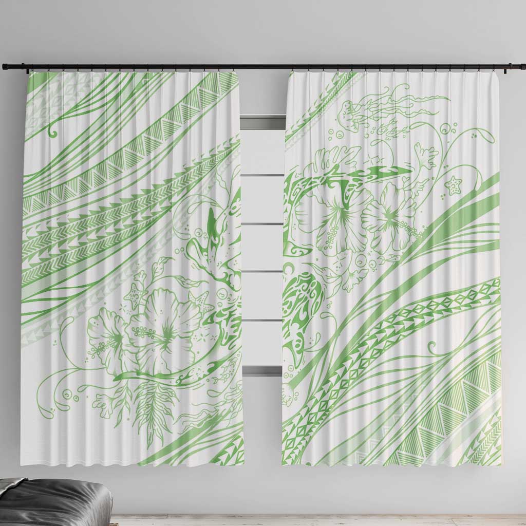 Sharks Couple Dreamy Polynesians Floral Sea Window Curtain Emerald LT7 With Hooks Emerald - Polynesian Pride