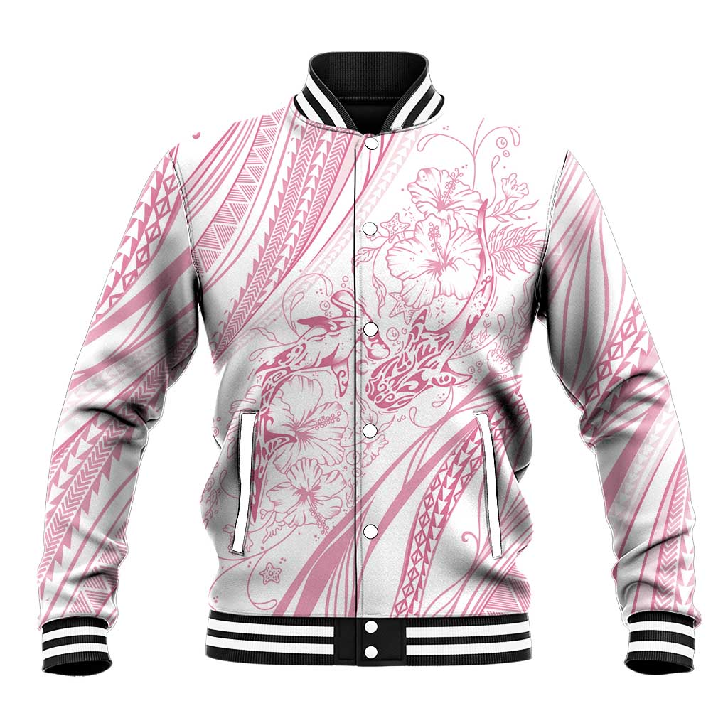 Sharks Couple Dreamy Polynesians Floral Sea Baseball Jacket Pink LT7 Unisex Pink - Polynesian Pride