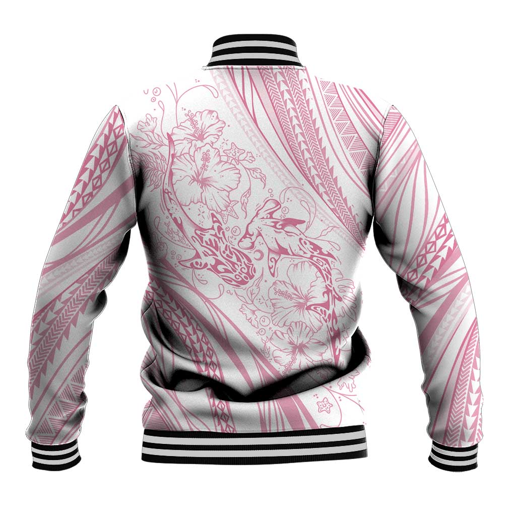 Sharks Couple Dreamy Polynesians Floral Sea Baseball Jacket Pink LT7 - Polynesian Pride