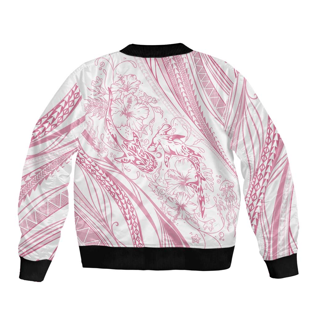 Sharks Couple Dreamy Polynesians Floral Sea Bomber Jacket Pink LT7 - Polynesian Pride
