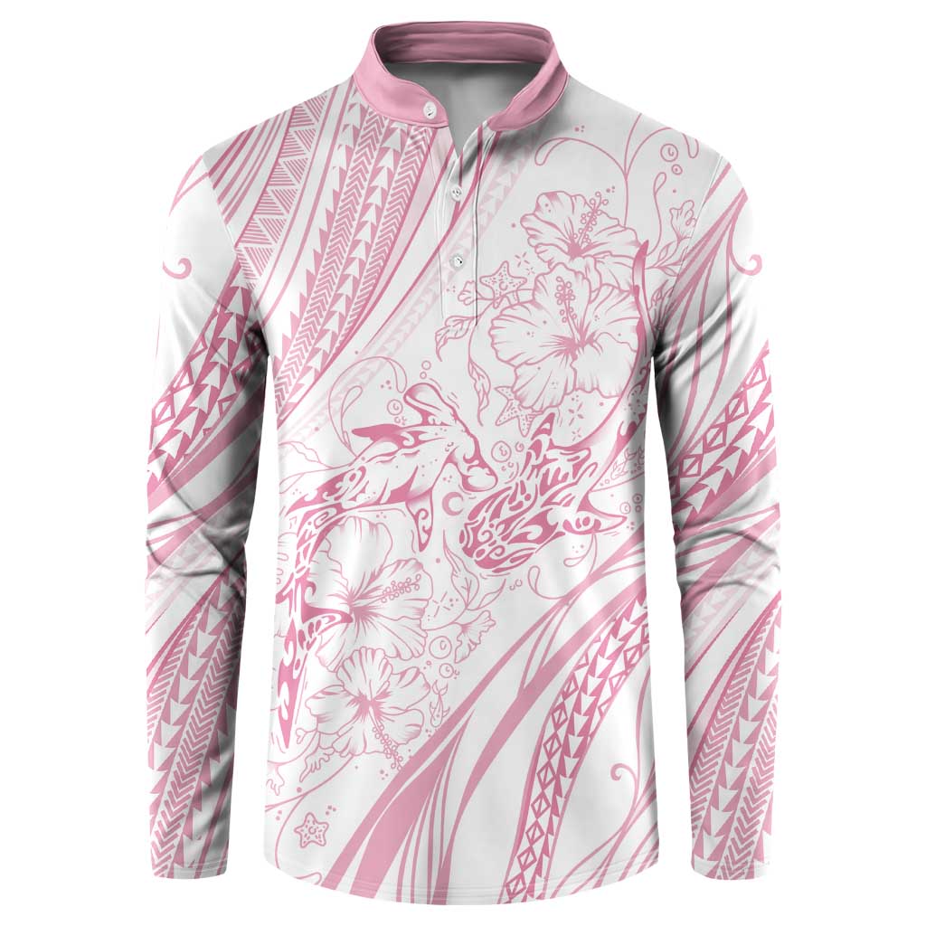 Sharks Couple Dreamy Polynesians Floral Sea Button Sweatshirt Pink LT7 Pink - Polynesian Pride
