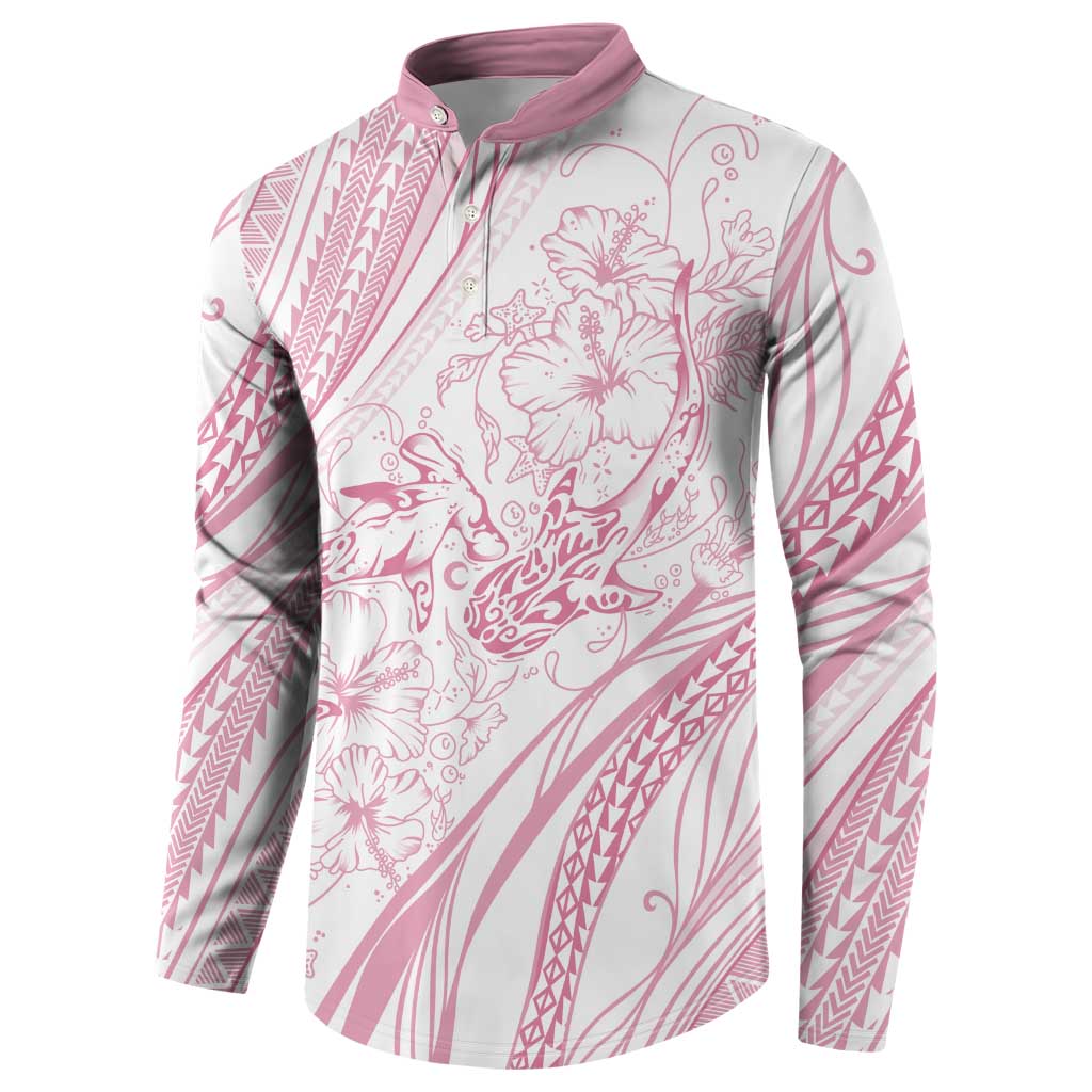 Sharks Couple Dreamy Polynesians Floral Sea Button Sweatshirt Pink LT7 - Polynesian Pride