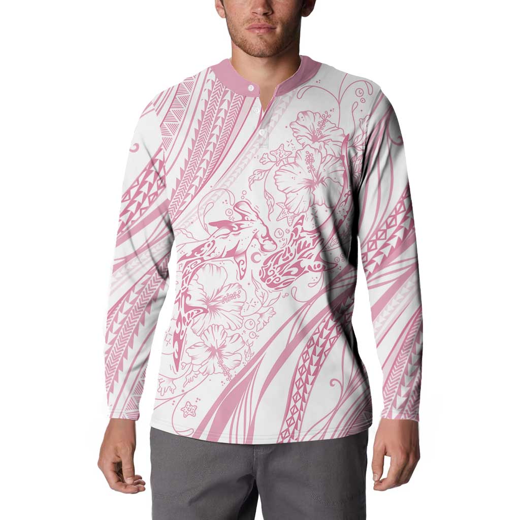 Sharks Couple Dreamy Polynesians Floral Sea Button Sweatshirt Pink LT7 - Polynesian Pride