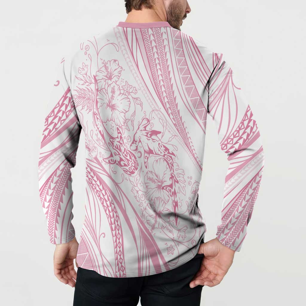 Sharks Couple Dreamy Polynesians Floral Sea Button Sweatshirt Pink LT7 - Polynesian Pride