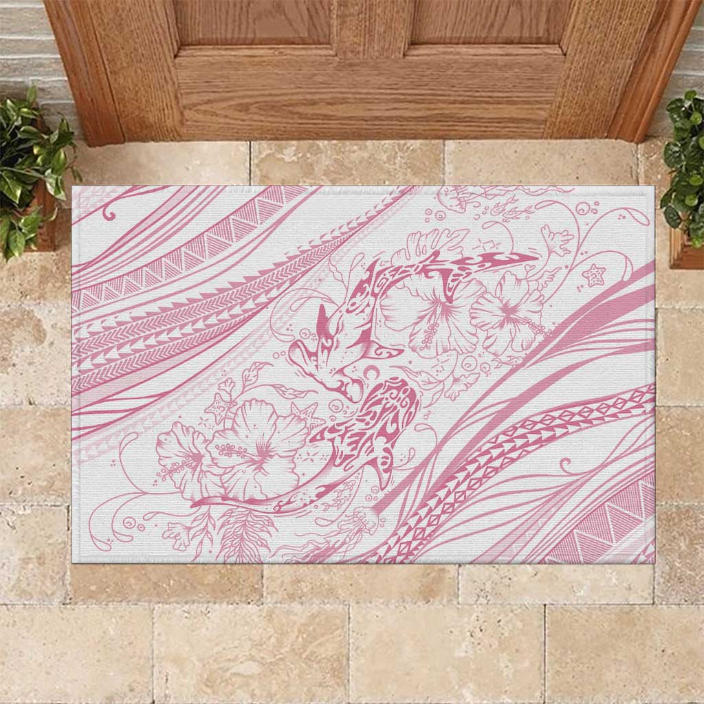 Sharks Couple Dreamy Polynesians Floral Sea Rubber Doormat Pink LT7 Pink - Polynesian Pride
