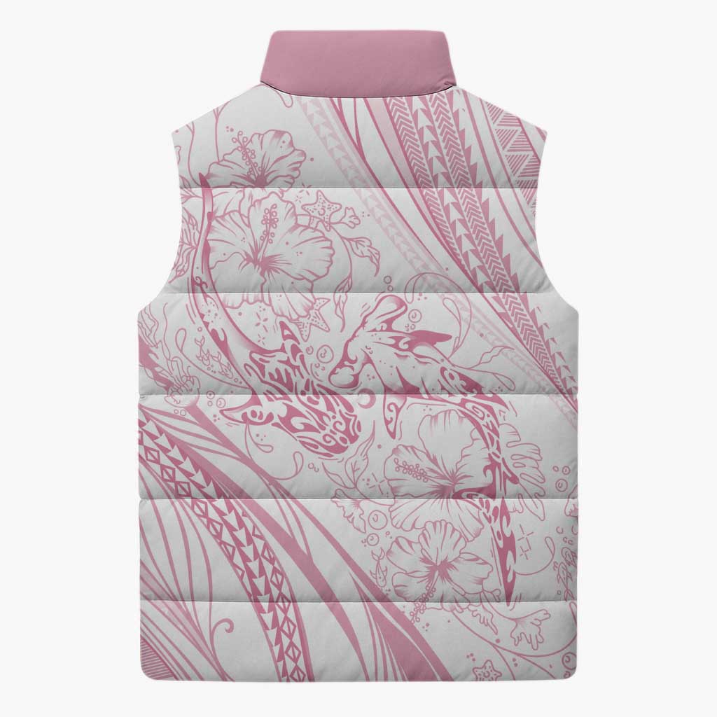 Sharks Couple Dreamy Polynesians Floral Sea Sleeveless Puffer Jacket Pink LT7 - Polynesian Pride