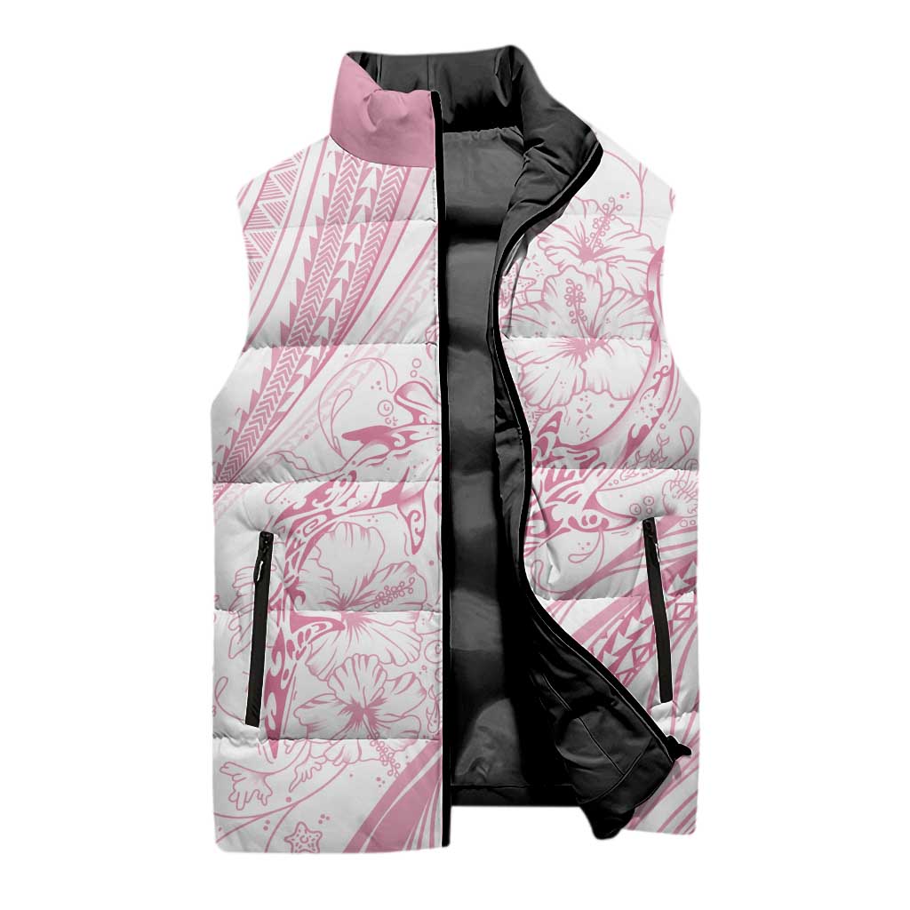 Sharks Couple Dreamy Polynesians Floral Sea Sleeveless Puffer Jacket Pink LT7 - Polynesian Pride
