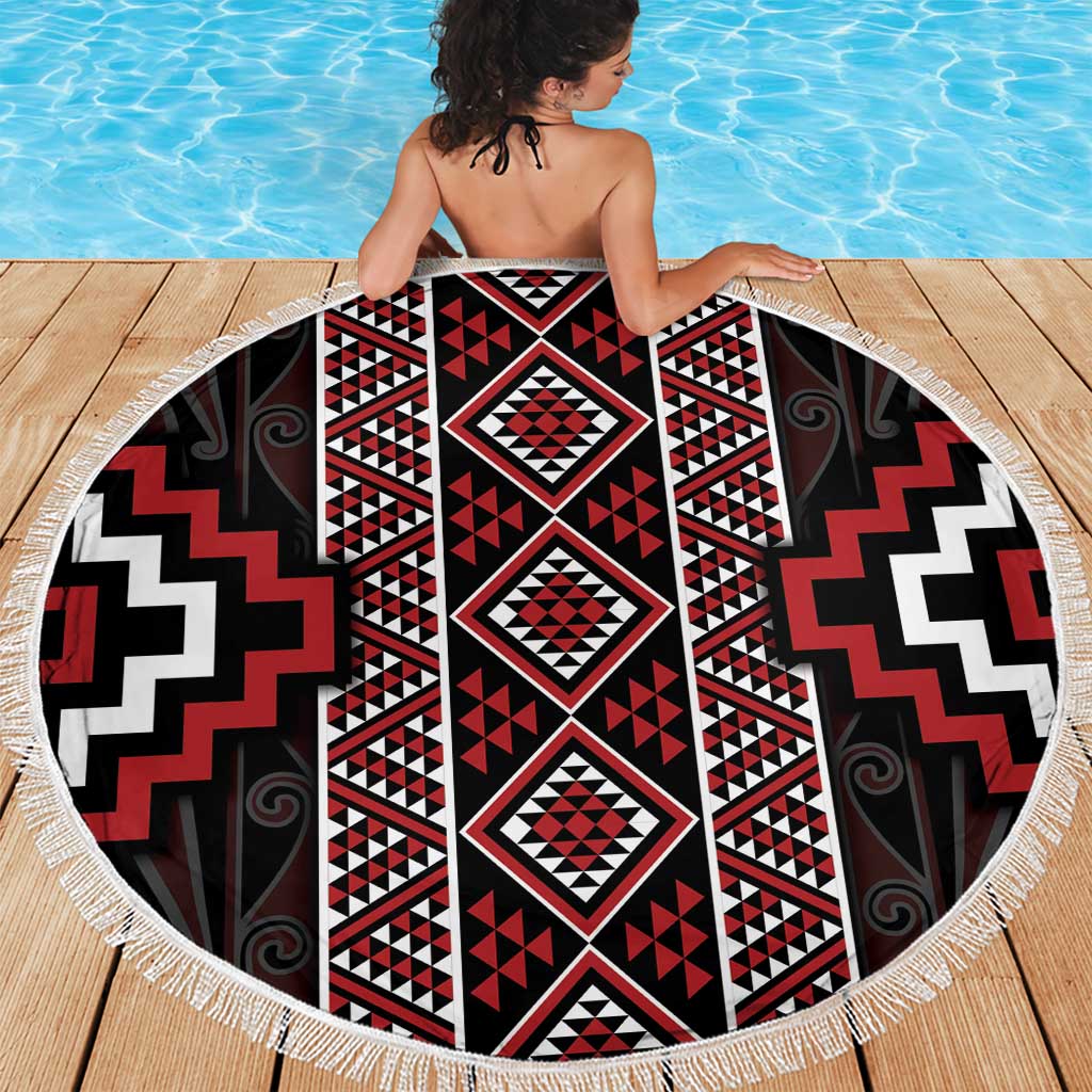 Red Tukutuku Pattern Aotearoa Beach Blanket Niho Taniwha and Puhoro Motifs LT7 - Polynesian Pride