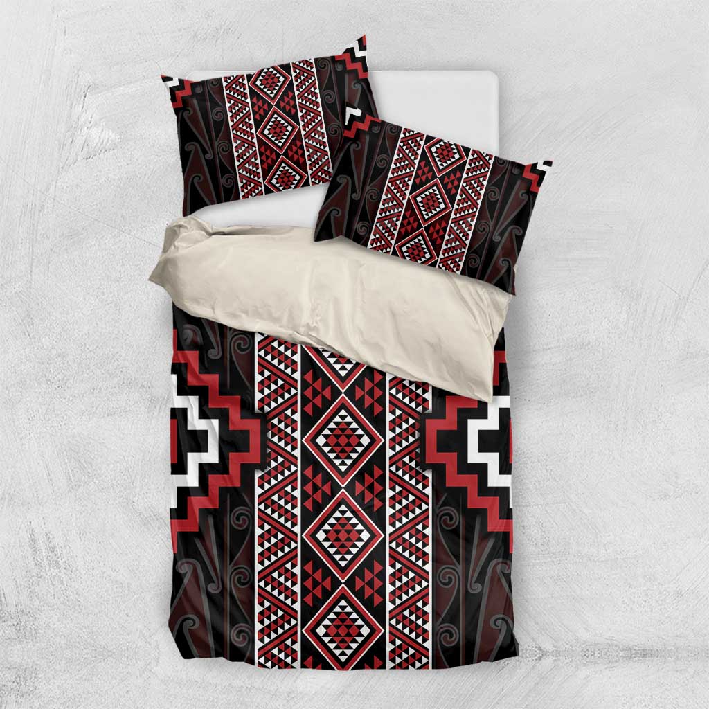 Red Tukutuku Pattern Aotearoa Bedding Set Niho Taniwha and Puhoro Motifs LT7 US Twin 172cm x 218cm Red - Polynesian Pride