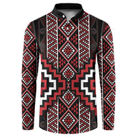 Red Tukutuku Pattern Aotearoa Button Sweatshirt Niho Taniwha and Puhoro Motifs LT7 Red - Polynesian Pride