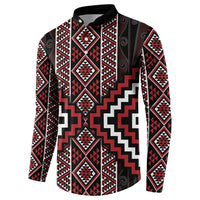 Red Tukutuku Pattern Aotearoa Button Sweatshirt Niho Taniwha and Puhoro Motifs LT7 - Polynesian Pride