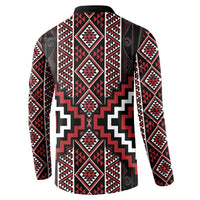 Red Tukutuku Pattern Aotearoa Button Sweatshirt Niho Taniwha and Puhoro Motifs LT7 - Polynesian Pride