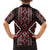 Red Tukutuku Pattern Aotearoa Family Matching Long Sleeve Bodycon Dress and Hawaiian Shirt Niho Taniwha and Puhoro Motifs