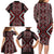 Red Tukutuku Pattern Aotearoa Family Matching Long Sleeve Bodycon Dress and Hawaiian Shirt Niho Taniwha and Puhoro Motifs