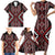 Red Tukutuku Pattern Aotearoa Family Matching Short Sleeve Bodycon Dress and Hawaiian Shirt Niho Taniwha and Puhoro Motifs