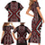 Red Tukutuku Pattern Aotearoa Family Matching Short Sleeve Bodycon Dress and Hawaiian Shirt Niho Taniwha and Puhoro Motifs