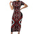 Red Tukutuku Pattern Aotearoa Family Matching Short Sleeve Bodycon Dress and Hawaiian Shirt Niho Taniwha and Puhoro Motifs