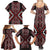 Red Tukutuku Pattern Aotearoa Family Matching Summer Maxi Dress and Hawaiian Shirt Niho Taniwha and Puhoro Motifs