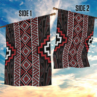 Red Tukutuku Pattern Aotearoa Garden Flag Niho Taniwha and Puhoro Motifs LT7 - Polynesian Pride