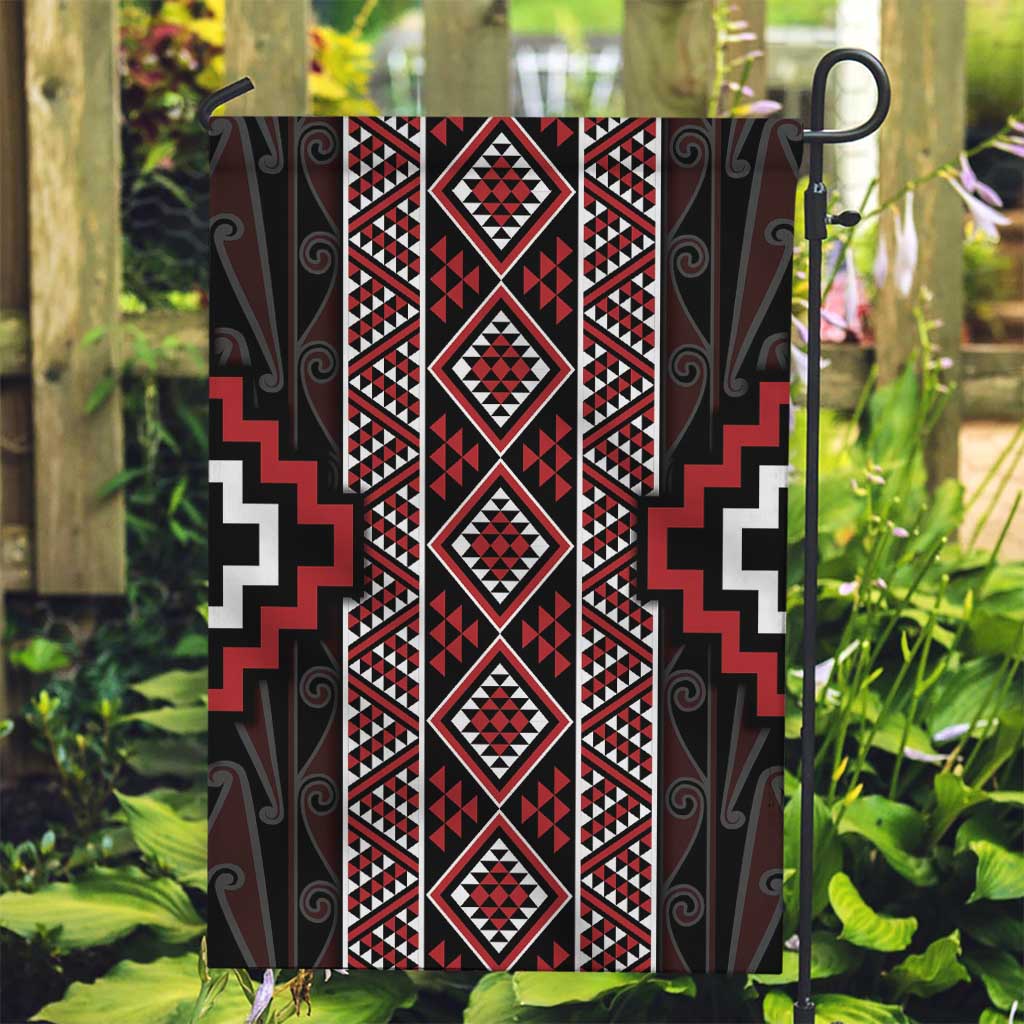 Red Tukutuku Pattern Aotearoa Garden Flag Niho Taniwha and Puhoro Motifs LT7 Garden Flag Red - Polynesian Pride
