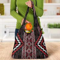Red Tukutuku Pattern Aotearoa Grocery Bag Niho Taniwha and Puhoro Motifs LT7 - Polynesian Pride