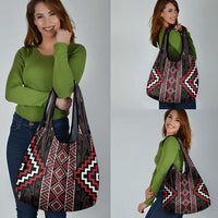 Red Tukutuku Pattern Aotearoa Grocery Bag Niho Taniwha and Puhoro Motifs LT7 - Polynesian Pride
