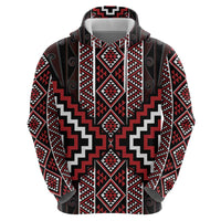 Red Tukutuku Pattern Aotearoa Hoodie Niho Taniwha and Puhoro Motifs LT7 - Polynesian Pride