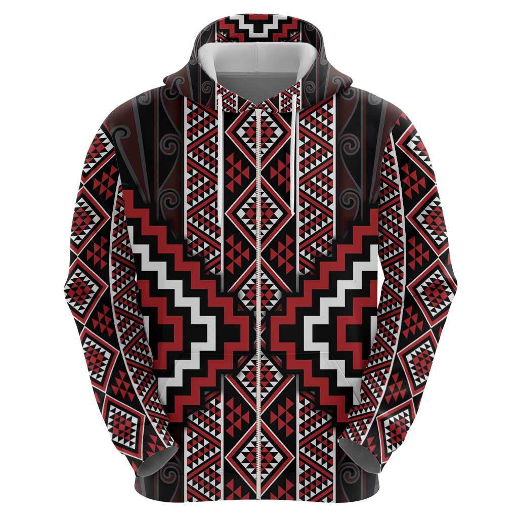 Red Tukutuku Pattern Aotearoa Hoodie Niho Taniwha and Puhoro Motifs LT7 - Polynesian Pride