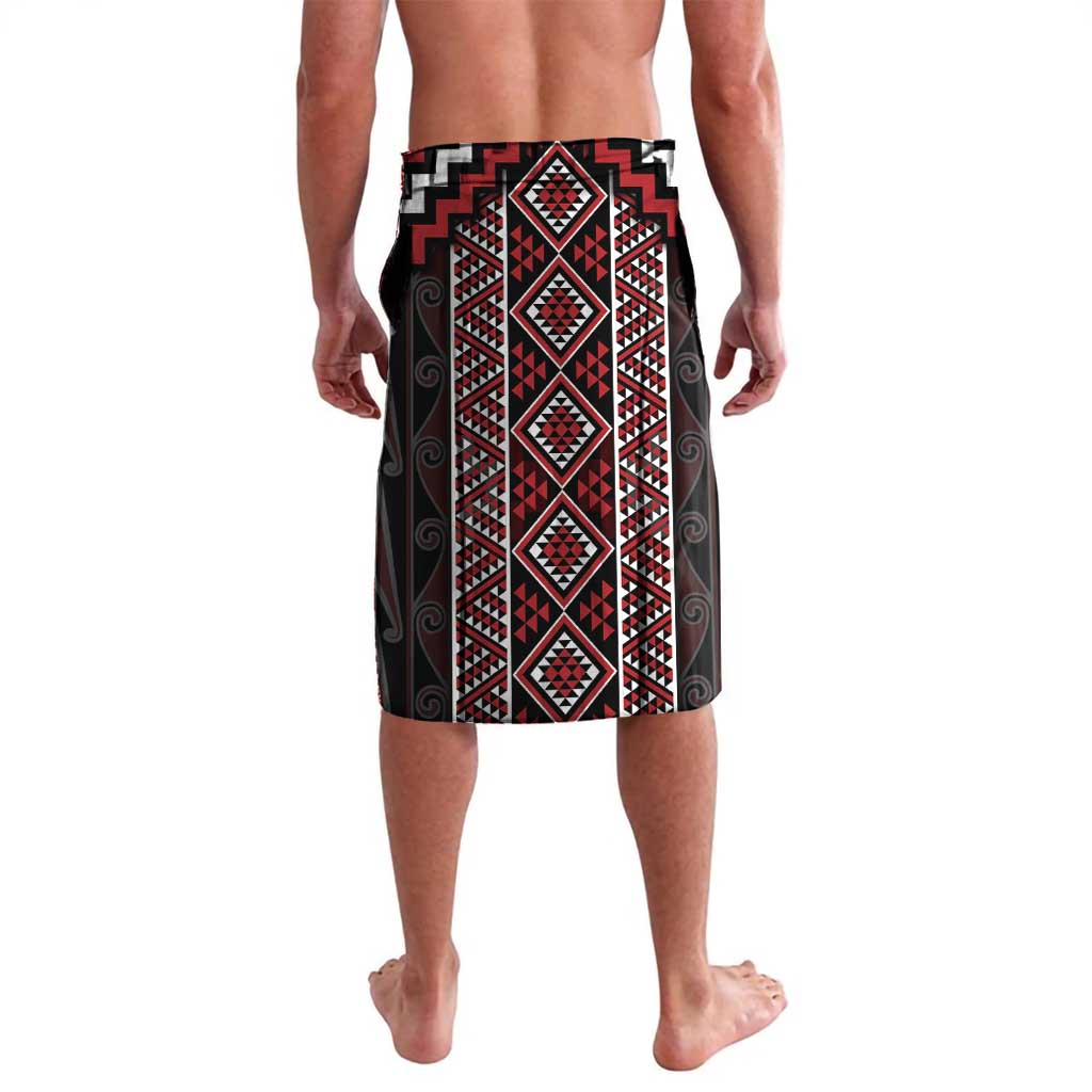 Red Tukutuku Pattern Aotearoa Lavalava Niho Taniwha and Puhoro Motifs LT7 - Polynesian Pride