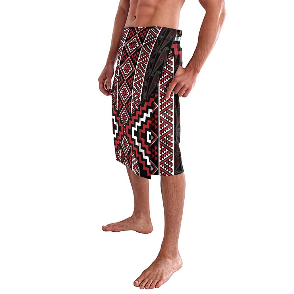Red Tukutuku Pattern Aotearoa Lavalava Niho Taniwha and Puhoro Motifs LT7 - Polynesian Pride