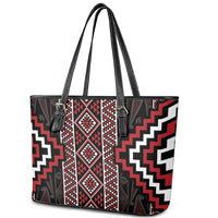 Red Tukutuku Pattern Aotearoa Leather Tote Bag Niho Taniwha and Puhoro Motifs LT7 - Polynesian Pride