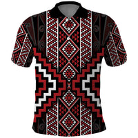 Red Tukutuku Pattern Aotearoa Polo Shirt Niho Taniwha and Puhoro Motifs LT7 Red - Polynesian Pride