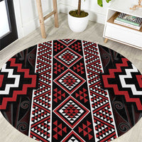 Red Tukutuku Pattern Aotearoa Round Carpet Niho Taniwha and Puhoro Motifs LT7 Red - Polynesian Pride
