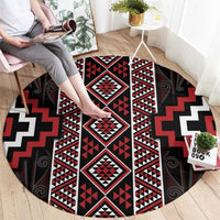 Red Tukutuku Pattern Aotearoa Round Carpet Niho Taniwha and Puhoro Motifs LT7 - Polynesian Pride