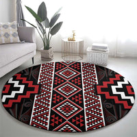 Red Tukutuku Pattern Aotearoa Round Carpet Niho Taniwha and Puhoro Motifs LT7 - Polynesian Pride