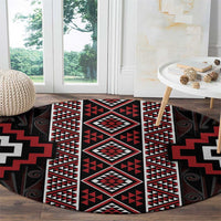 Red Tukutuku Pattern Aotearoa Round Carpet Niho Taniwha and Puhoro Motifs LT7 - Polynesian Pride