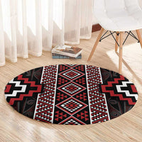 Red Tukutuku Pattern Aotearoa Round Carpet Niho Taniwha and Puhoro Motifs LT7 - Polynesian Pride