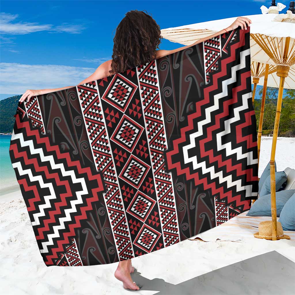 Red Tukutuku Pattern Aotearoa Sarong Niho Taniwha and Puhoro Motifs LT7 One Size 44 x 66 inches Red - Polynesian Pride