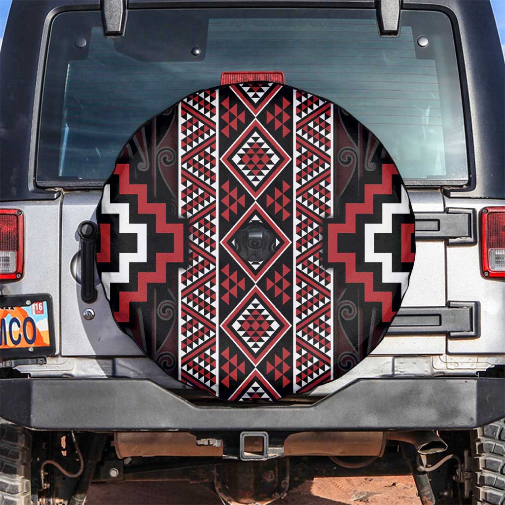 Red Tukutuku Pattern Aotearoa Spare Tire Cover Niho Taniwha and Puhoro Motifs LT7 Red - Polynesian Pride