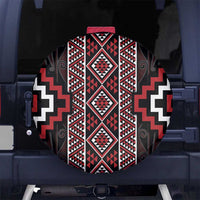 Red Tukutuku Pattern Aotearoa Spare Tire Cover Niho Taniwha and Puhoro Motifs LT7 No hole Red - Polynesian Pride