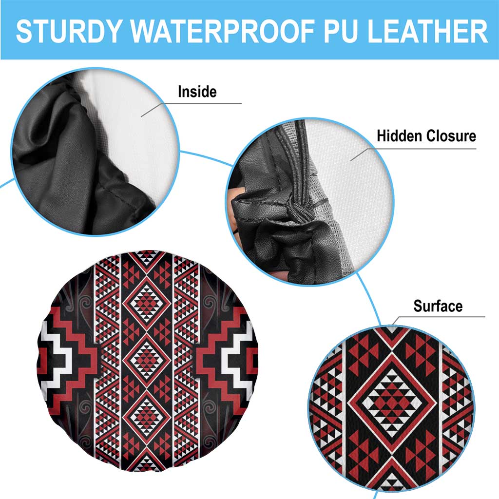 Red Tukutuku Pattern Aotearoa Spare Tire Cover Niho Taniwha and Puhoro Motifs LT7 - Polynesian Pride