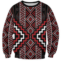 Red Tukutuku Pattern Aotearoa Sweatshirt Niho Taniwha and Puhoro Motifs LT7 Unisex Red - Polynesian Pride