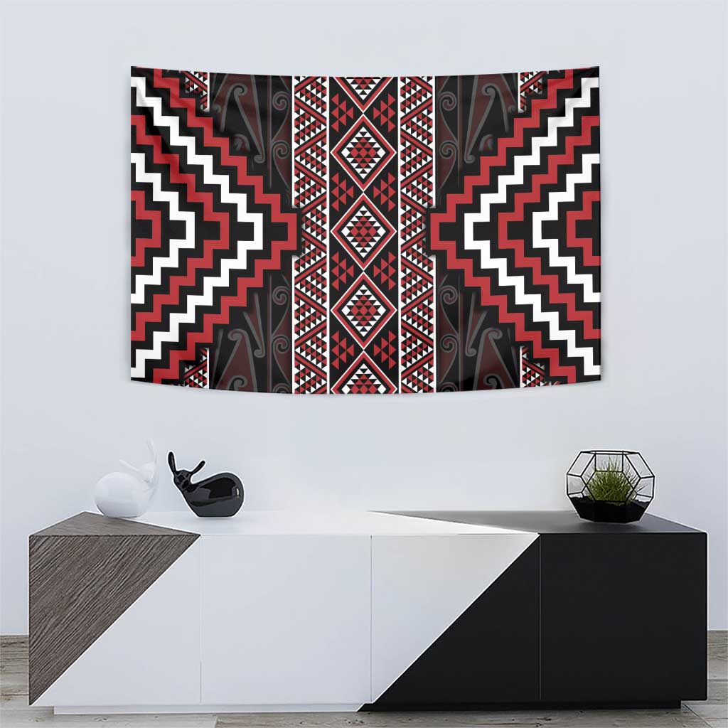 Red Tukutuku Pattern Aotearoa Tapestry Niho Taniwha and Puhoro Motifs LT7 - Polynesian Pride
